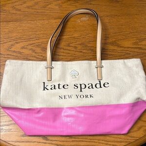 Kate Spade Cream and Pink Tote Bag with Leather Straps
